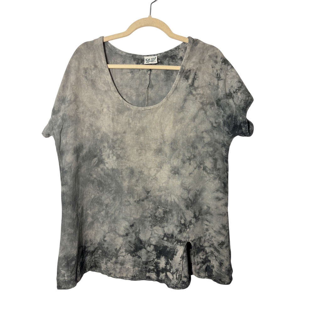 Oh My Gauze Top 1 S/M Grey Tie Dye Cotton Short Sleeve Lagenlook Boho Artsy